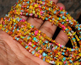 Chapelet de perles d'opale Welo naturelle | Pierre précieuse de feu électrique arc-en-ciel (13 pouces)