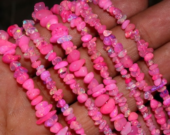 Chapelet de perles d'opale d'Éthiopie rose | Fournitures pour la fabrication de bijoux en opale naturelle Welo
