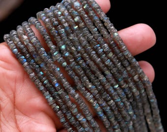Perles ovales en labradorite naturelle, fil de 13 pouces, perles de pierres précieuses bleues flash, perles d'espacement de riz lisse, fournitures de fabrication de bijoux en cristal à monter soi-même