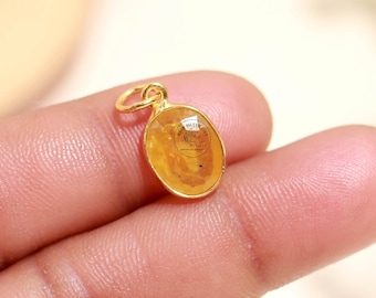 Natural Yellow Sapphire Pendant | 18K Gold Plated Bezel Setting, Bangkok Cut Gemstone Charm