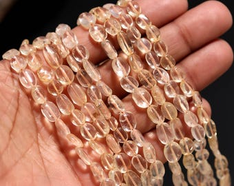 Perles ovales en cuivre naturel et quartz rutilé, brin de 13 pouces, accessoires de fabrication de bijoux