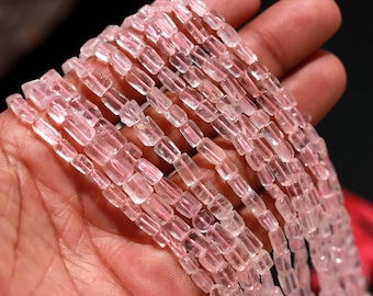 Perles cubiques en quartz rose rose, Quartz rose naturel en forme de boîte, Pierres précieuses pour la fabrication de bijoux, Breloques en quartz carré rose pâle, 13 pouces de fil