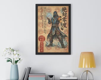 Framed Vertical Poster featuring Martial Arts Design, Mortal Kombat Inspired Wall Art, Perfect Gift for Fans, Unique Artwork Sub-Zero