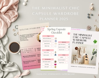 Capsule garderobeplanner 2025 | Minimalistische chique digitale planner | Kastorganizer en stijltracker | Afdrukbare modegids