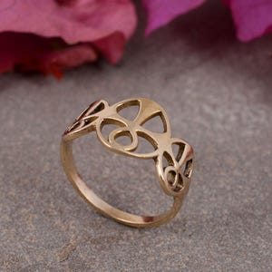 Brass Geometric Cut-Out Ring, Adjustable Open Design Minimalist Ring, Handmade Boho Brass Jewelry, Unique Gift for Women and Men