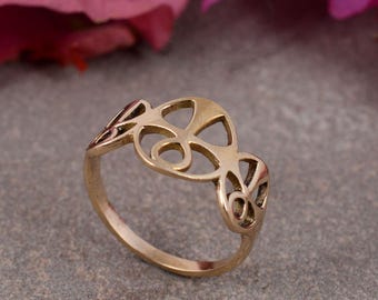 Brass Geometric Cut-Out Ring, Adjustable Open Design Minimalist Ring, Handmade Boho Brass Jewelry, Unique Gift for Women and Men