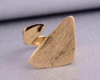 Nowoczesny regulowany pierścień z mosiądzu, abstrakcyjna geometryczna biżuteria z otwartą obrączką, minimalistyczny pierścionek z wyrazistym wzorem, wyjątkowy ręcznie robiony prezent dla niej