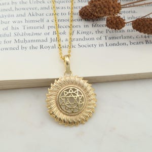 Sunburst Pendant Necklace – Brass Sacred Geometry Medallion Jewelry
