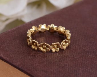 Messing Blumen Bandring, verstellbares Blumenmuster Ring für Frauen, handgemachter Boho Schmuck, Vintage-inspirierte Gänseblümchen Blume Messing Ring