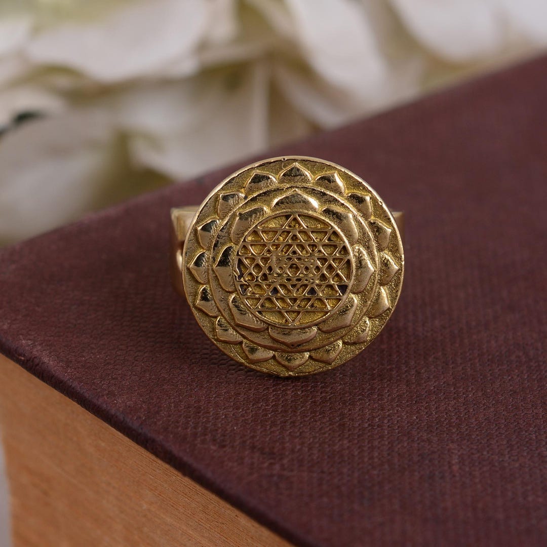 Scared Geometry Ring Brass Sri Yantra Ring – Sacred Geometry Adjustable Ring – Handmade ...