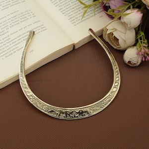 Engraved Brass Torque Choker Necklace, Tribal Boho Statement Collar, Vintage Ethnic Festival Jewelry, Handmade Adjustable Gift for Her