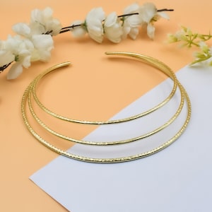 Handmade Hammered Brass Choker Necklace – Multi Layer Boho Statement Collar, Adjustable Tribal Neckpiece, Festival Jewelry, Gift for Women