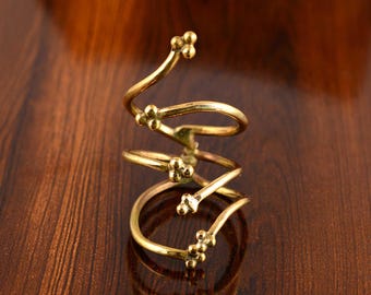Handmade Brass Open Band Ring with Bead Accents | Adjustable Minimalist Boho Jewelry | Unique Artistic Brass Statement Ring Gift for Her