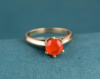 Red Carnelian Gemstone Ring Brass Gold Minimal Ring Handmade Promise Ring For Her Valentine’s Day Gift Anniversary Jewelry Love