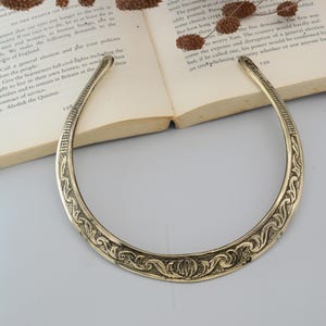 Engraved Brass Torque Choker Necklace, Vintage Boho Statement Collar, Adjustable Tribal Ethnic Jewelry, Festival Fashion Gift for Her