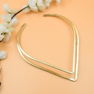 Handmade Hammered Brass V Shape Choker Necklace – Double Layer Statement Collar, Adjustable Boho Tribal Neckpiece, Jewelry, Gift for Women