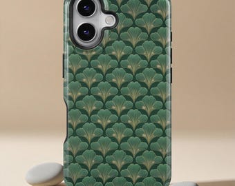 Retro groen ginkgobladontwerp magSafe-telefoonhoesje voor iPhone 17 16 15 14 13 12 Mini Pro Max, luxe ginkgobladhoes voor Samsung S25 Ultra