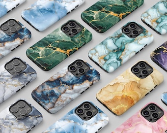 Telefoonhoesje Marble Stone Collection, hoesje met goudaderige agaatsteen, elegant hoesje van kristalmarmer, iPhone 17 16 15 14 13 12+ Magsafe, Samsung S26