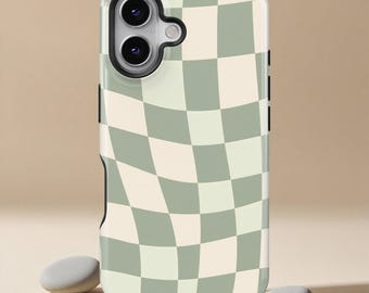 Salviagrönt, rutmönster med rutmönster och schackrutmönster för iPhone 17 16 15 14 Pro Max XS, iPhone 13 12 Mini-skal, Samsung S25 S24 S23 S22 Ultra