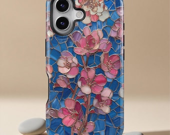 Gebrandschilderd glas bloemen telefoonhoesje art nouveau bloem telefoonhoesje voor iPhone 17 16 15 14 13 12 11 Pro Max, Samsung Galaxy S25 S24 S23 S22 Ultra