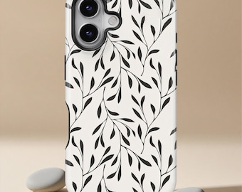 Minimaal botanisch telefoonhoesje bladpatroon telefoonhoesje voor iPhone 17 16 15 14 13 12 11 Pro Max, Samsung Galaxy S25 S24 S23 S22 S21 S20 Ultra