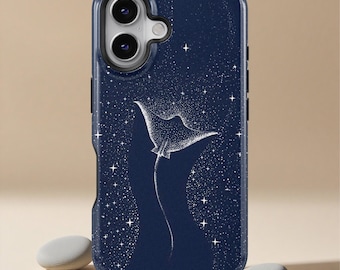 Stingray sterrenhemel telefoonhoesje, minimalistische oceaan dier esthetiek, Celestial Sea Art Cover voor iPhone 17 16 15 14 13 12 11 +, Samsung S26