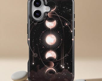 Celestial Moon Phase Phone Case, Fantasy Galaxy Aesthetic Starry Night iPhone 17 16 15 14 13 12 11 Pro Max, Samsung Galaxy S25 S24 S23 Case