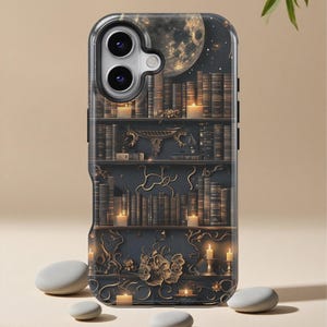 Gothic Bookshelf Phone Case, Dark Academia Book  Phone Case, iPhone 16 15 Pro Max XS, iPhone 13 12 Mini Case, Samsung Galaxy S25 S24 Ultra
