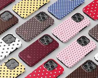 Custom Polka Dot Phone Case Monogram Initials iPhone Case Retro Aesthetic iPhone 17 16 & Samsung Models Personalized Name Magsafe Phone Case