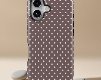 Pink & Brown Polka Dot Case, Cute Trendy Aesthetic for iPhone 17 16 15 14 13 12 11 Pro Max, Samsung Galaxy S25 S24 S23 S22 S21 S20 Ultra