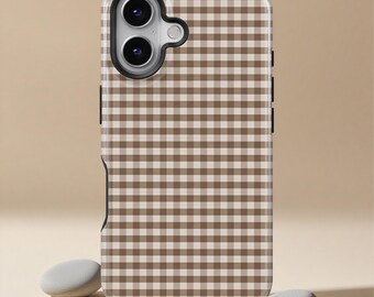 Bruin Boerenbont Geruite Telefoon Case Esthetisch Geruit Cover voor iPhone 17 16 15 14 13 Pro Max Samsung Galaxy S25 S24 S23