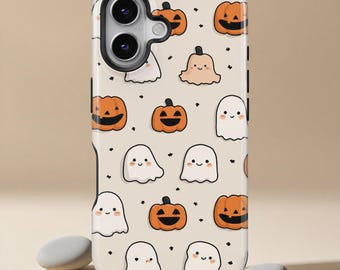 Halloween Pumpkin Ghost Phone Case, Fall Ghost Phone Case For iPhone 17 16 15 14 13 12 11 Pro Max XS, Samsung Galaxy S25 S24 S23 S22 Ultra