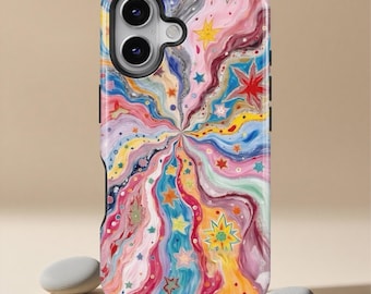 Psychedelic Starburst Phone Case for iPhone 17 16 15 14 13 12 11 Pro and Samsung Galaxy S25 S24 S23 S22 S21 Trippy Cosmic Swirl Art Design