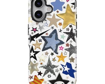 Funda para teléfono Y2K Star, bonita funda con collage de pegatinas de estrellas, colorida y estética pop para iPhone 17, 16, 15 Pro Max y Samsung Galaxy S25 y S24.
