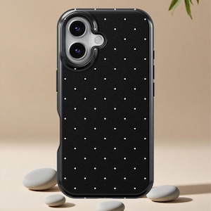 ダークチョコレート ブラック ポルカドット スマホケース、iPhone 16 15 14 13 12 11 Pro Max XS、iPhone 13 12 Mini ケース、Samsung Galaxy S25 S24 S23 S22 Ultra