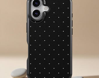 Dark Chocolate Black Polka Dot Phone Case, iPhone 17 16 15 14 13 12 Pro Max XS, iPhone 13 12 Mini Case, Samsung Galaxy S25 S24 S23 S22 Ultra