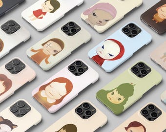 Yoshitomo Nara Style Phone Case, Japanese Pop Art Girl Cover, iPhone 17 16 15 14 13 12 11 Pro Max Magsafe, Samsung Galaxy S26 S25 S24 Ultra