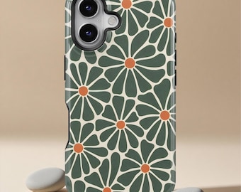 Minimalistisch MagSafe-telefoonhoesje met groen madeliefje ontwerp voor iPhone 17 16 15 14 13 12 Pro Max, cover uit het midden van de eeuw moderne bloemen voor Samsung S25 Ultra
