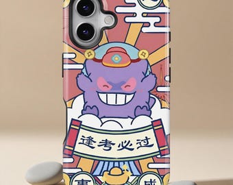 Lucky Charm telefoonhoesje, kawaii anime monster cover, Japanse omamori kunst, Karp anime manga iPhone 17 16 15 14 13 12 11+ Magsafe, Samsung S26