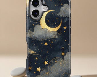 Blue Night Moon Phone Case, Star Phone Case, Fashion Phone Case, iPhone 17 16 15 14 13 12 11 Pro Max XS, Samsung Galaxy S25 S24 S23 Ultra