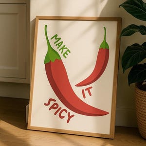 Make It Spicy Chili Art Print, Trendy Retro Print, Colourful Wall Art, Fun Food Decor, Kitchen Wall Art, Food Art Print, Bold Funny Art