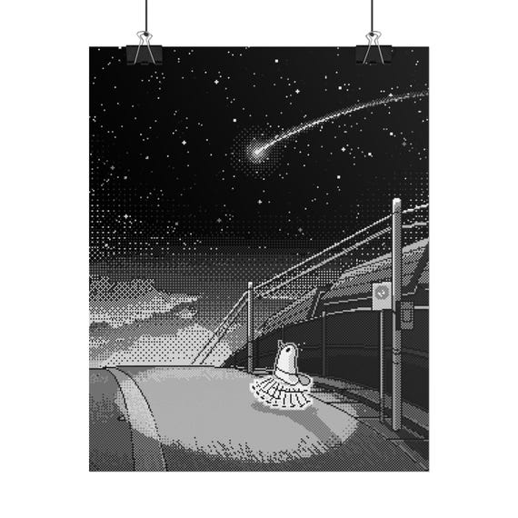 Oyasumi Punpun 'Chasing stars' Pixel Art Print (Black & White Edition) | Manga Wall Art Decor | Japanese Anime Poster | Dorm Room