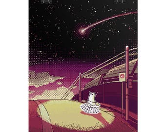 Oyasumi Punpun 'Chasing stars' Pixel Art Print (Color Edition) | Manga Wall Art Decor | Japanese Anime Poster | Dorm Room