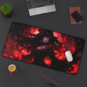 Elegant Fantasy Desk Mat, Gothic Desk Accessory, Gaming Mouse Pad, Office Decor, Black and Red Aesthetic