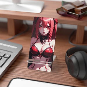 Anime Girl Stand with Vibrant Design, Mobile Display Holder, Desk Accessory, Perfect for Home or Office, Anime Art Holder