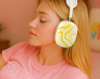 Yellow Marble AirPod Max Case, Abstract Headphone Cover, Trendy Accessory