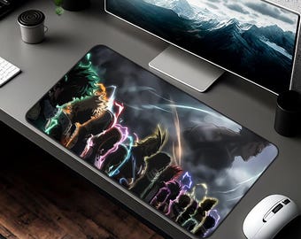 Anime Hero Lineup Schreibtischmatte, Bunte Silhouetten Gaming Mousepad