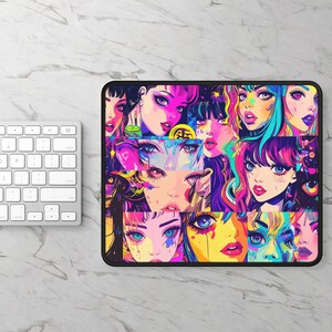 Anime Girl Mouse Pad with Colorful Portraits, Gamer Gift, Desk Accessory, Art Mousepad, Unique Gaming Decor