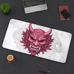 Oni Desk Mat, Japanese Mythology Decor, Gaming Mouse Pad, Office Accessories, Unique Gifts for Her, Home Office Decor