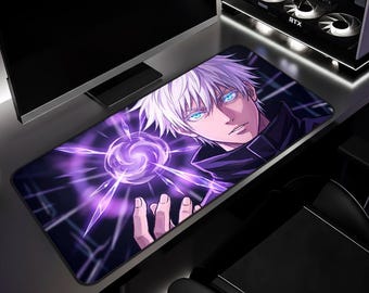 Witharige anime mage bureaumat, gaming-muismat, paarse magische bol